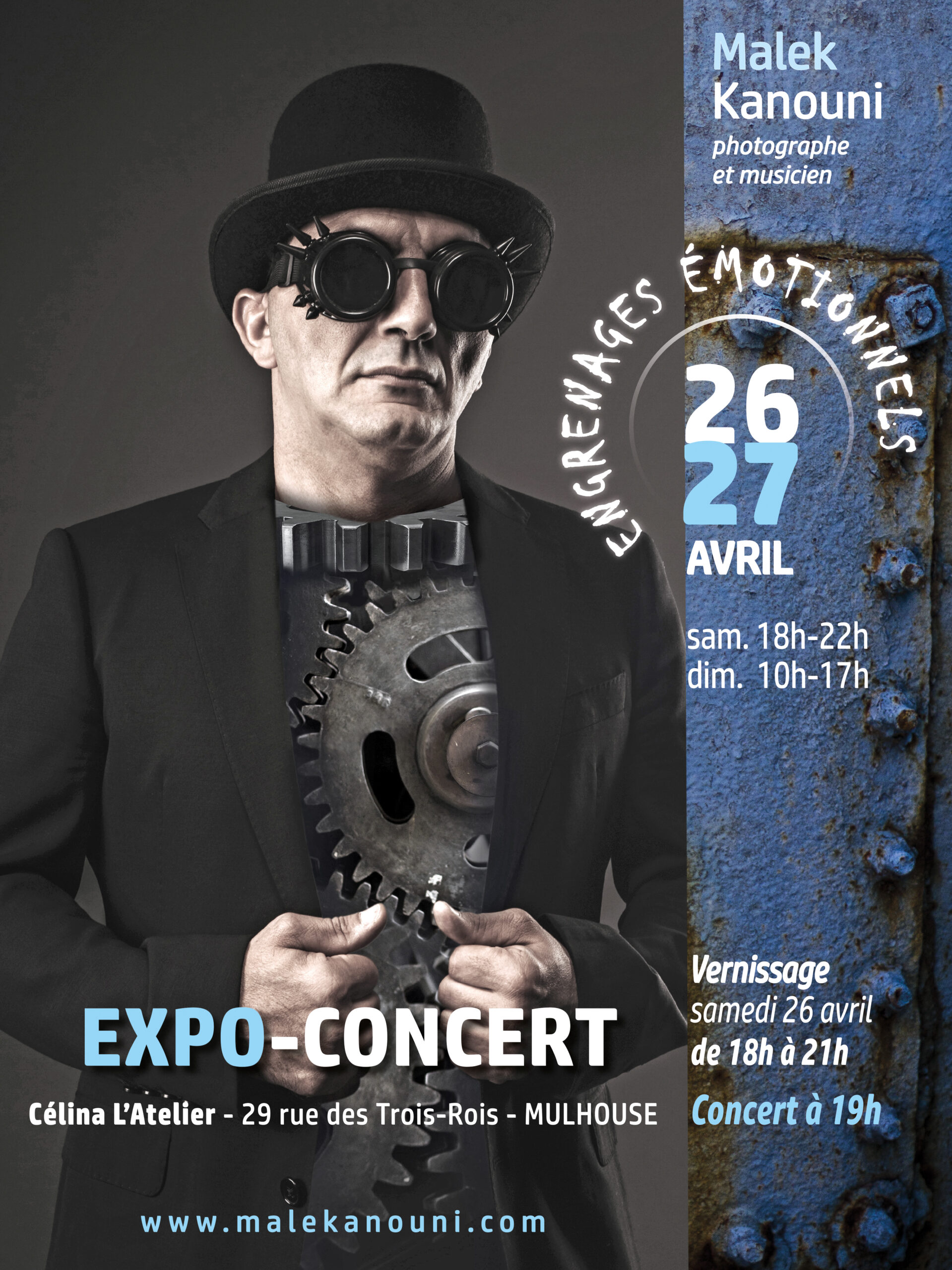 Malek Kanouni image de l'événement qui s'appel Engrenage Emotionnels ce sera une expo concert le samedi 26 Avril de 18h a 21h avec un concert a 19h